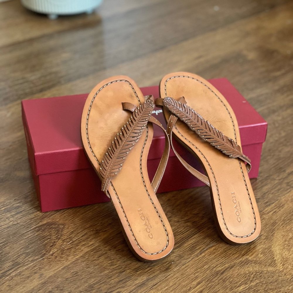 Coach Deni Semi Matte Calf Feather Sandals 6.5M